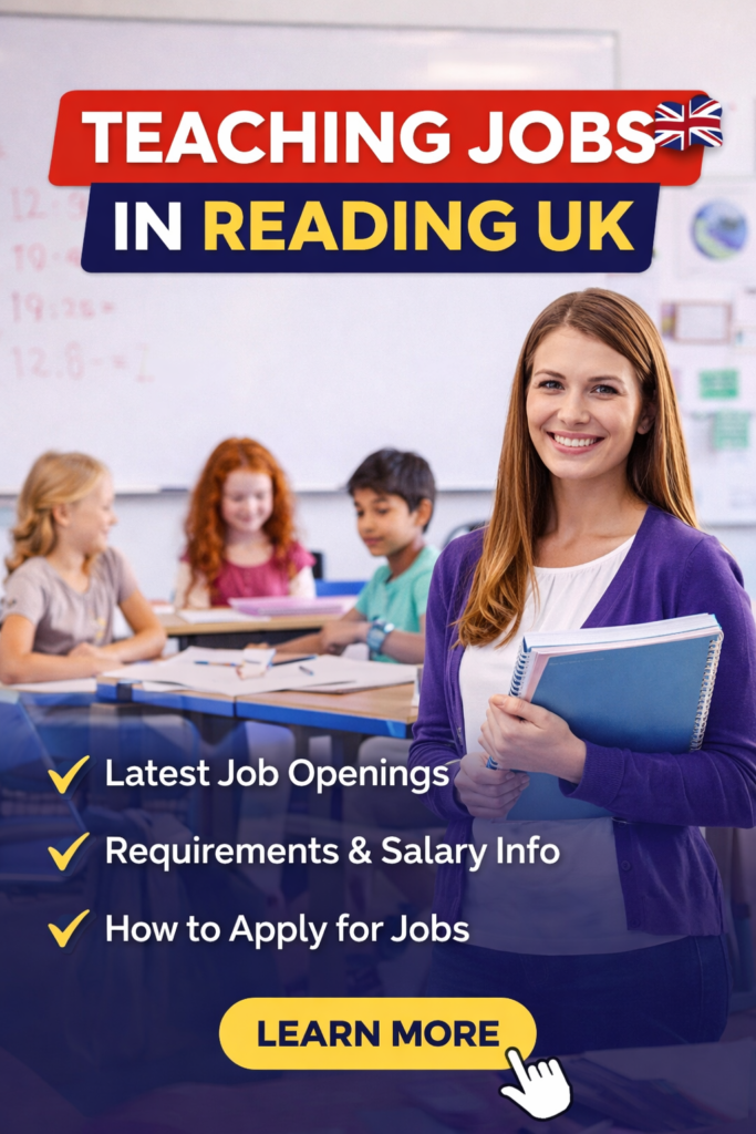 Teaching jobs in Reading UK – teacher with students in classroom explaining job opportunities and how to apply.